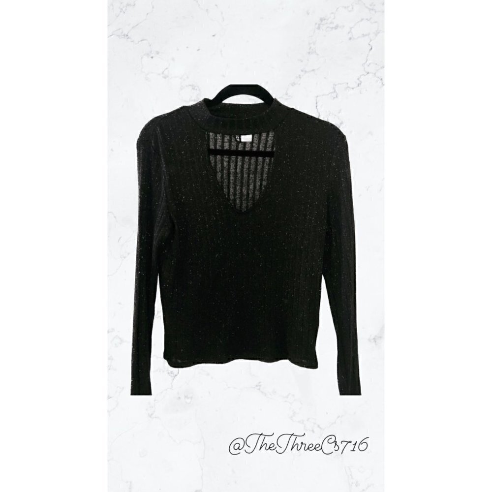 Womens Divided black metallic shimmer cutout long sleeve top Medium.